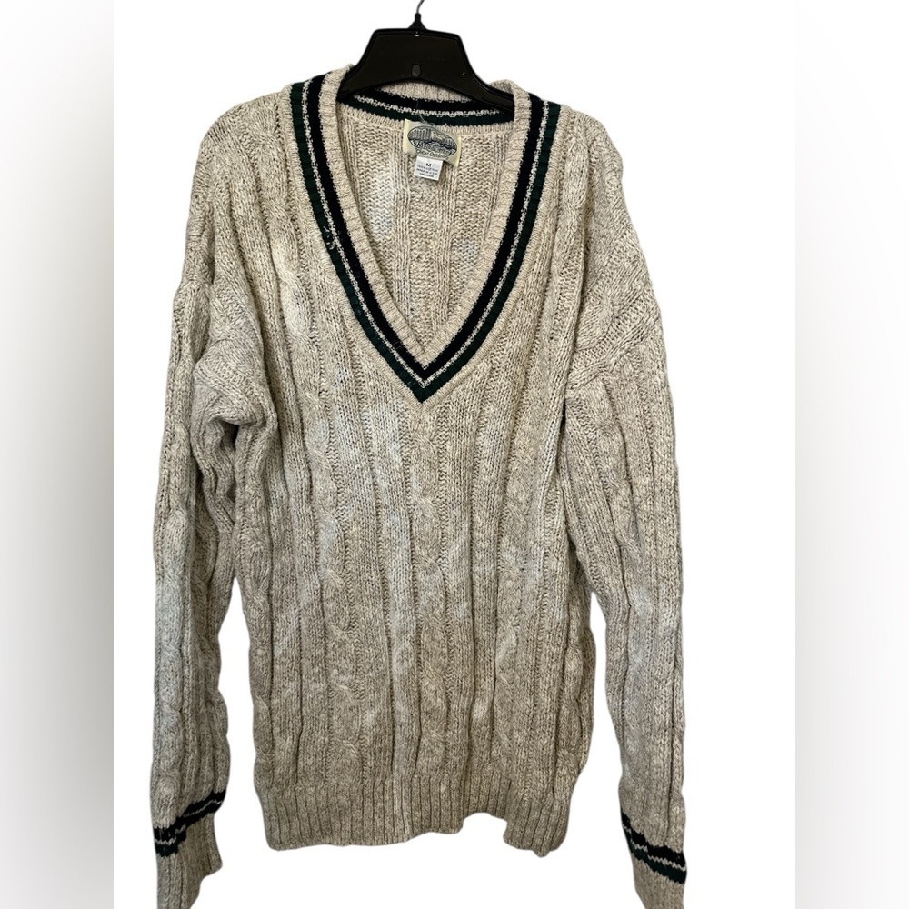 Men's Vintage Britches Great Outdoors Beige Cable Knit V Neck Sweater